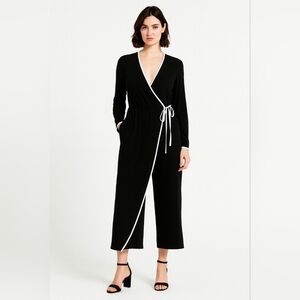 Asos Black Wrap Jumpsuit with White Trim